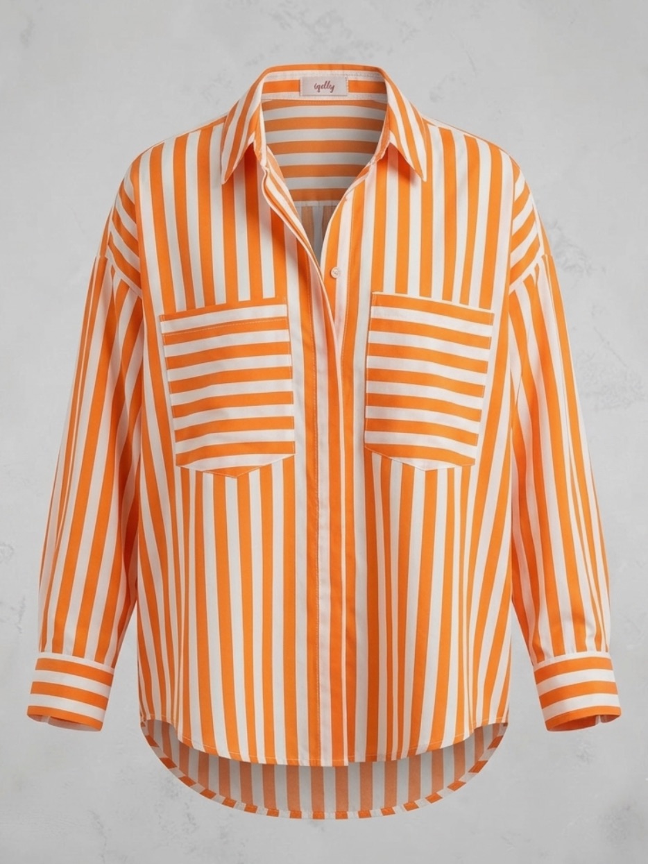 Yolly, Bold Striped Orange & White Button-Up Shirt, Xl